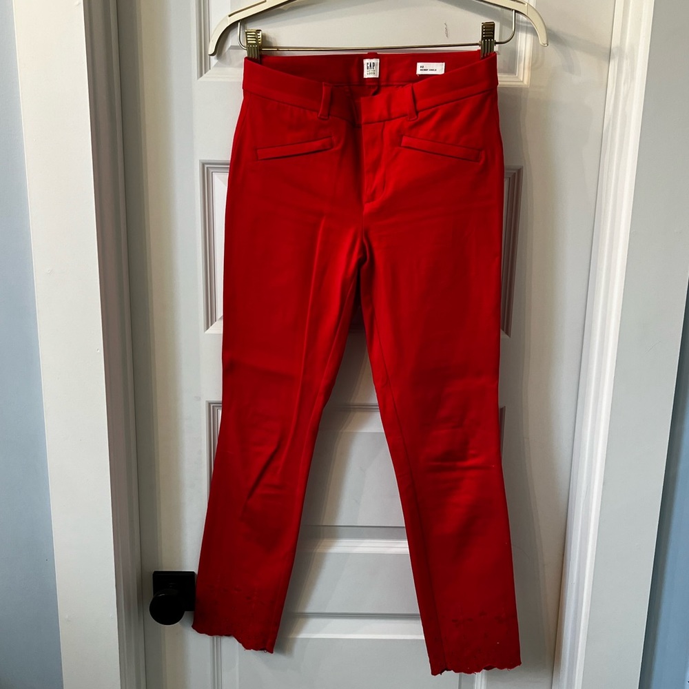 Red Gap Work Pants with Flower Detail